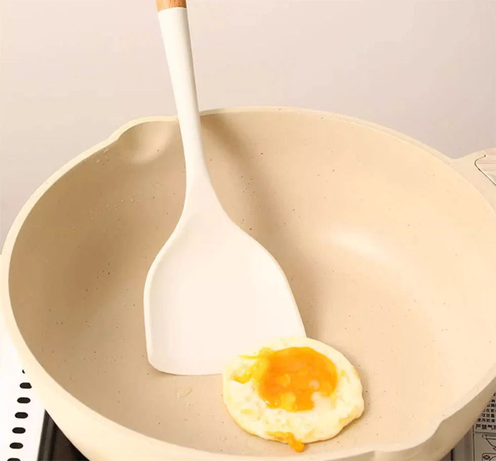 Ergonomic Silicone kitchen Utensil Kit With Wooden Handle